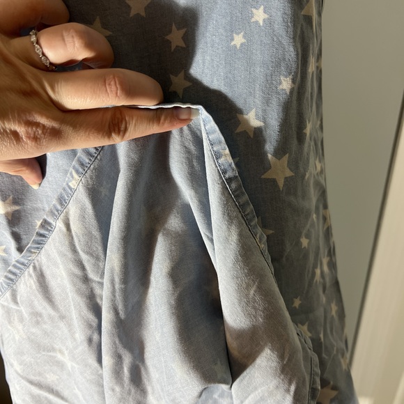 Splendid Size Large Americana Denim Star Patriotic V Neck Slip Dress POSH38 - Picture 6 of 15